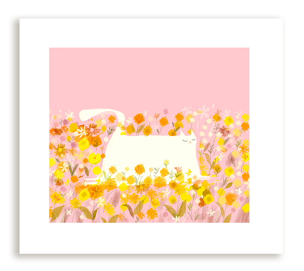 Field of Kitty- Flower Cat Print- LARGE