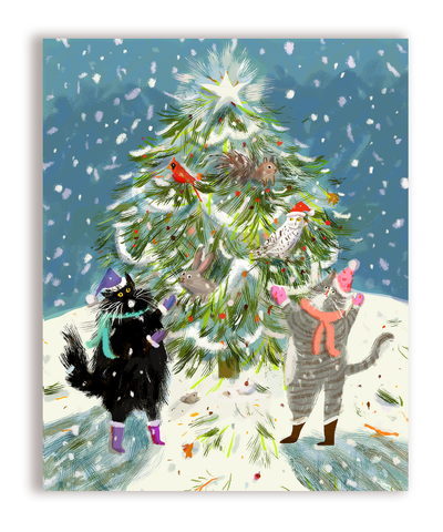 Merry Christmas Forest Friends Cat Card