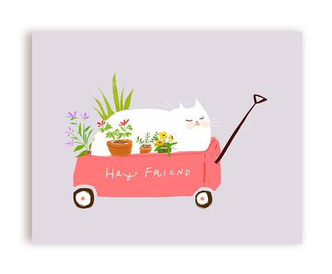 Hey Friend - Wagon Cat Card