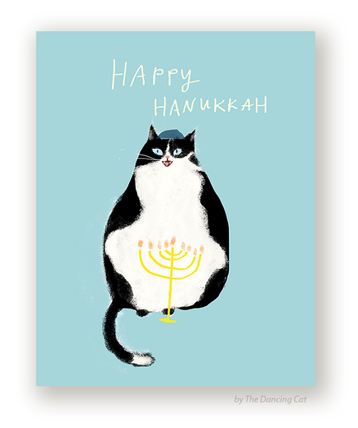 Hanukkah Cat Card- Black & White Cat