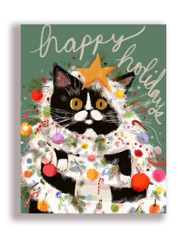 Holiday Decor Cat Card - Happy Holidays