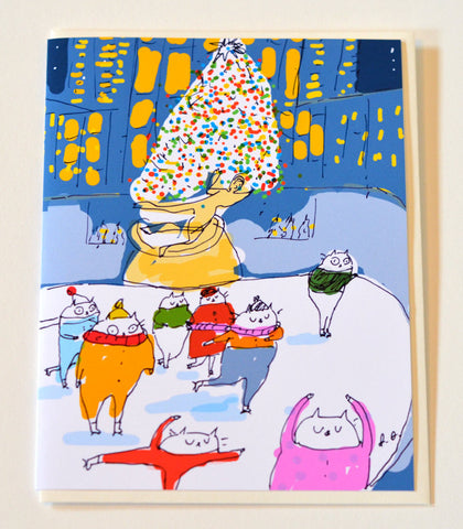 Rockefeller Center Christmas- Christmas Cat Card- NYC