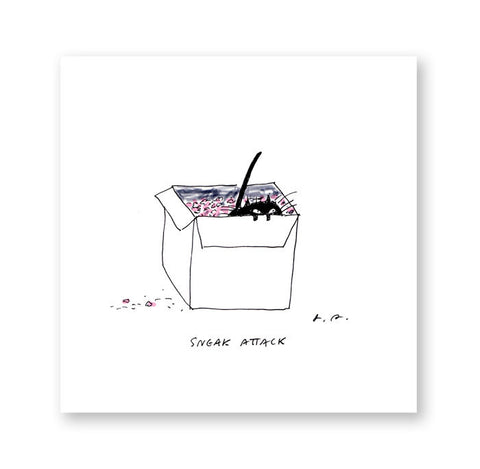 Sneak Attack- Cat Print- Ink Drawing- Funny Cat Art