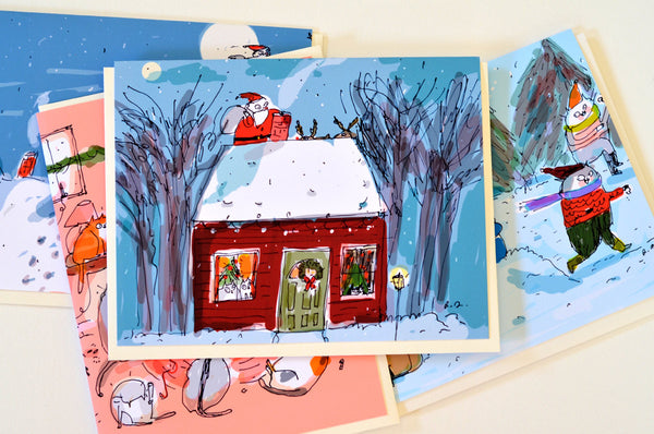 Up on the Rooftop- Cat Christmas Card- Santa- Christmas Card