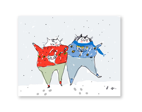 Christmas and Hanukkah Card- Holiday Cat Card