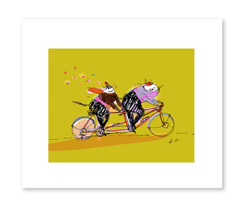 Tandem Cats - Love Print - Bike Art