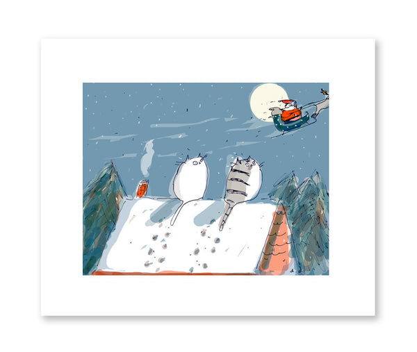 The Believers- Cat Print- Christmas Print- Illustration