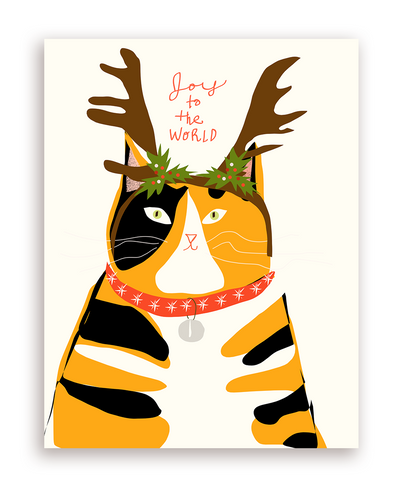 Joy to the World Christmas Cat Card