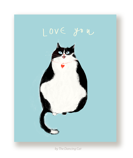 Love You Cat Card - Black & White Cat