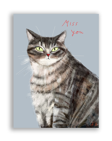 Miss You - Grey Tabby Cat Card