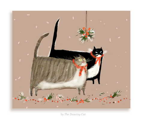 Under the Mistletoe - Christmas Cat Card