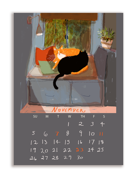 2023 Dancing Cat Calendar - Single Sheet