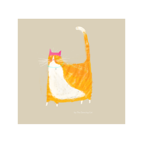 Pink Hat Cat Print -  Orange Tabby Cat Version