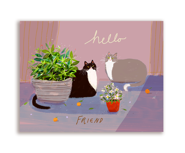 Hello Friend - Garden Cat Card
