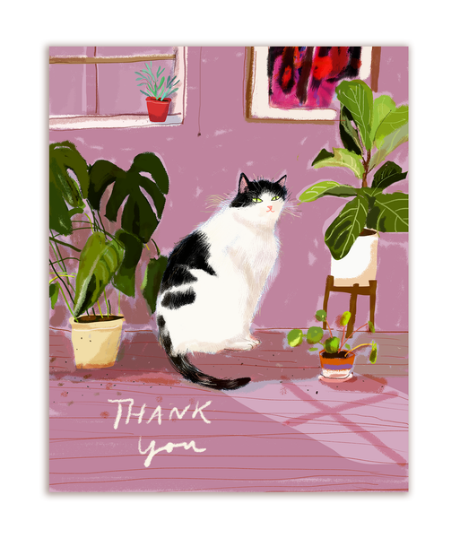 Houseplant Thank You Cat Card