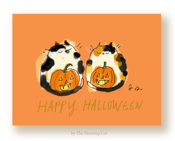 Happy Halloween Cat Card - Pumpkie Cats