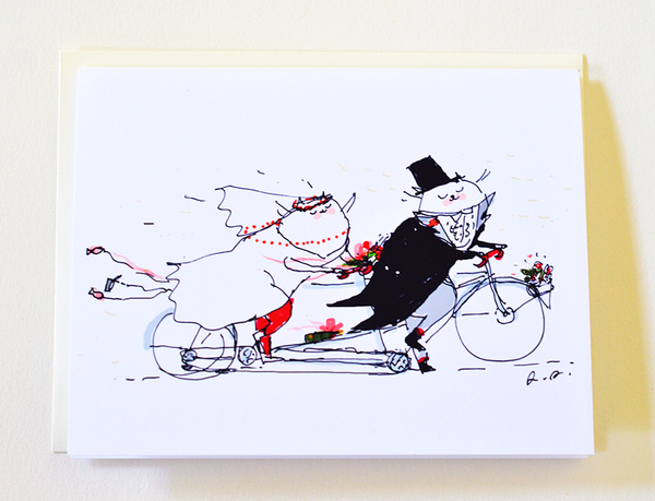 Bike Wedding Cat Card - Tandem Cats