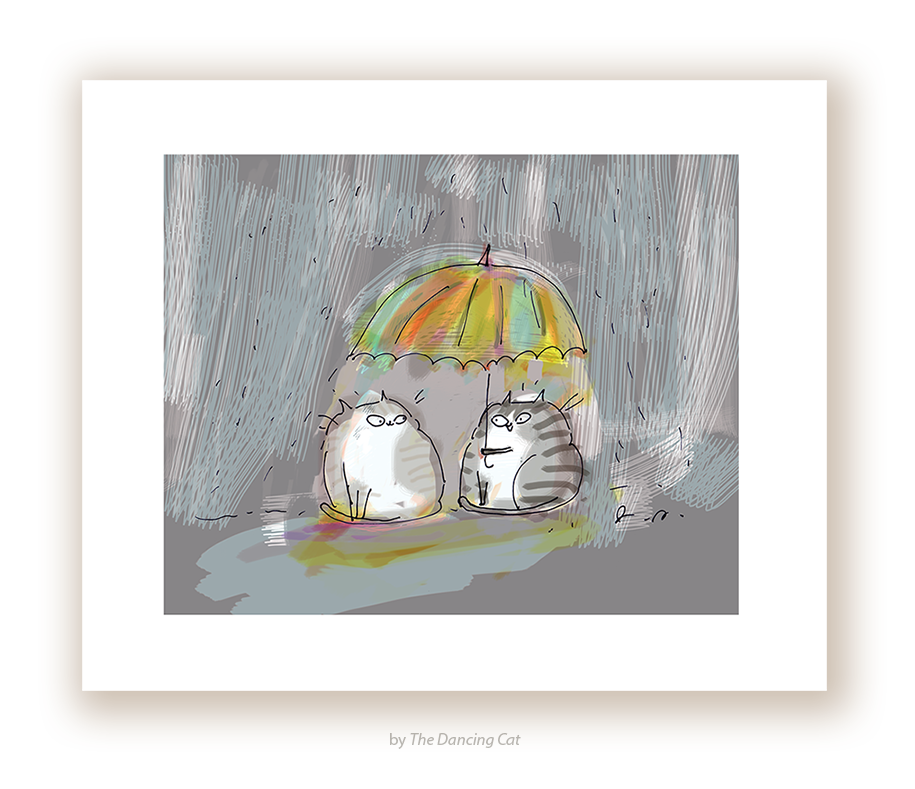 Rainy Day Friend - Cat Print | The Dancing Cat Rainy Day Friend - Cat Print | The Dancing Cat