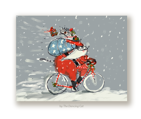Santa Cat - Cycling Christmas Card - Bike Card