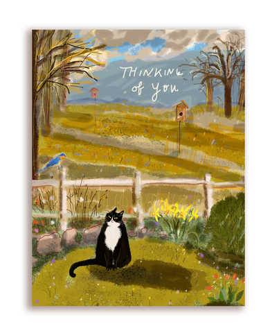 Thinking of You - Spring Garden Cat Card