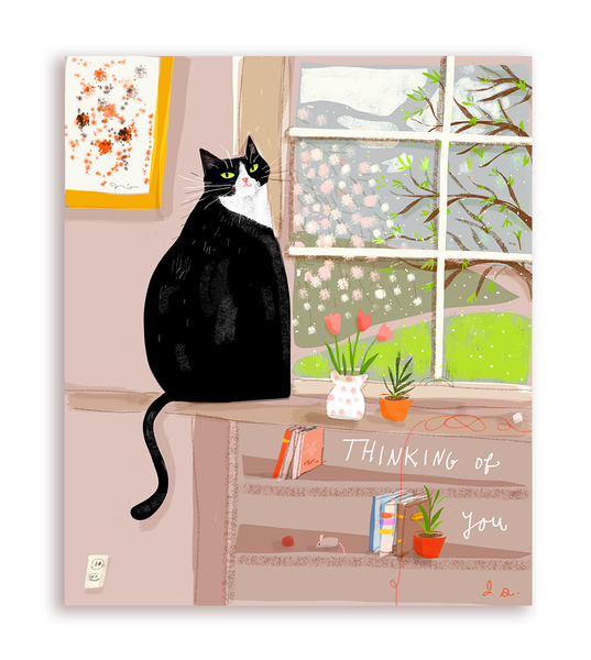 Thinking of You Card - Tuxie Cat Card