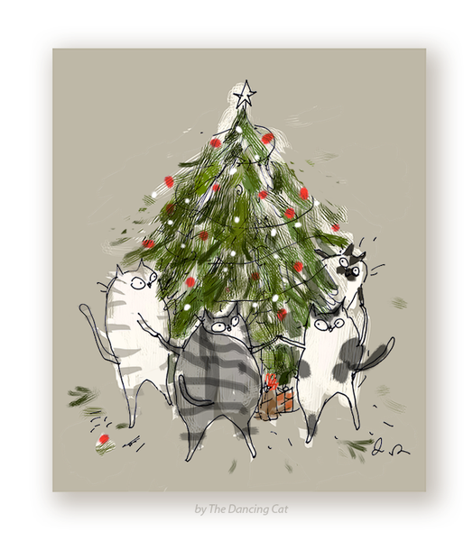 Tree Dance - Christmas Cat Card