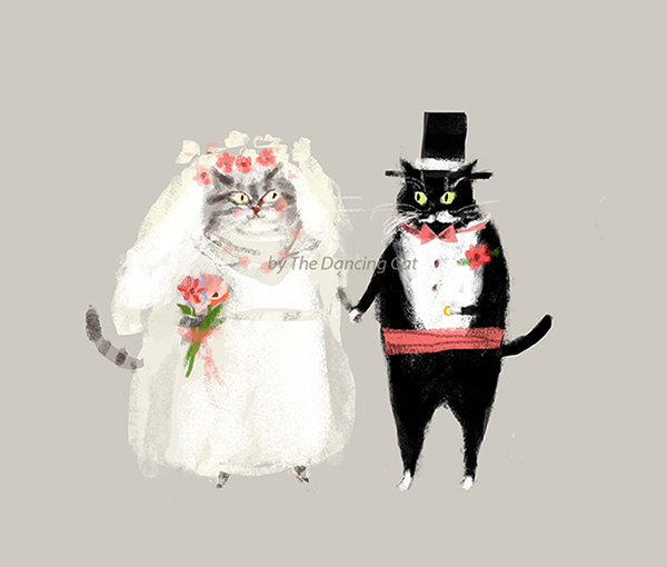 Cat on top wedding dress