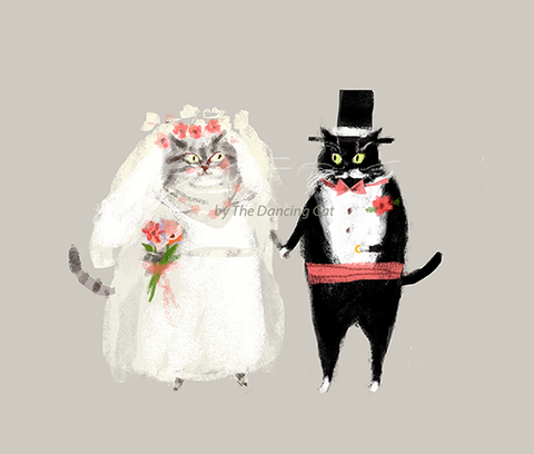 Wedding Cat Print - Bride & Groom
