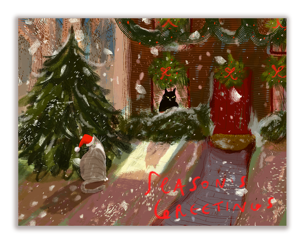 Season's Greetings Cat Card - Holiday Visit