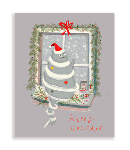 Happy Holidays - Window Cat - Christmas Cat Card