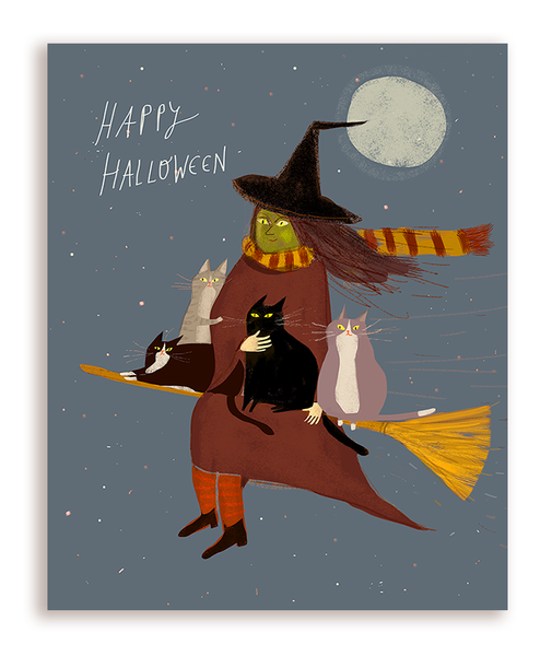 Treat Run - Halloween Card - Cat Lady